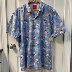 Tommy Bahama Hawaiian Blue Floral Print Cotton Short Sleeve Shirt Size XL